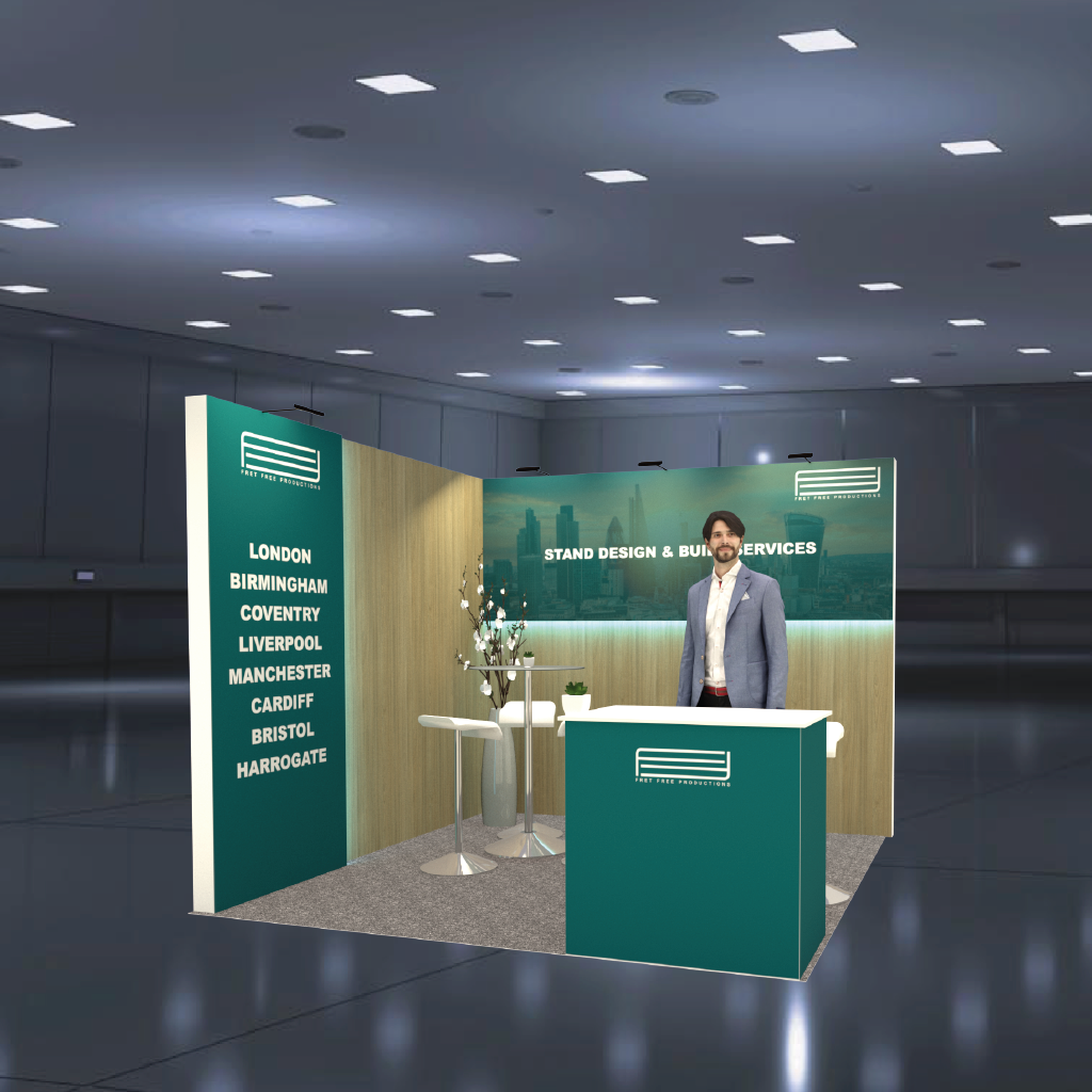 3m x 3m exhibition stand one side open